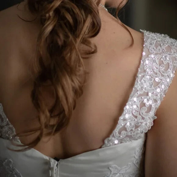 Oleg Cassini Ivory Satin and Beaded Wedding Gown (Price reduced)