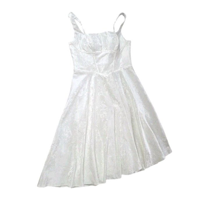 Ivory Brocade Dress 16 Tea Length Corset Sleeveless Padded Lined Full Skirt NWT