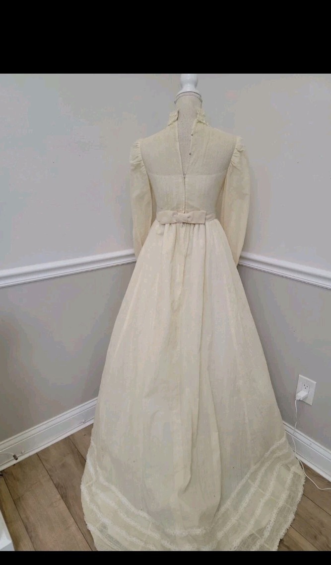 VTG Edwardian Revival Wedding Dress – High Neck Lace Long Sleeve Prairie Gown W6