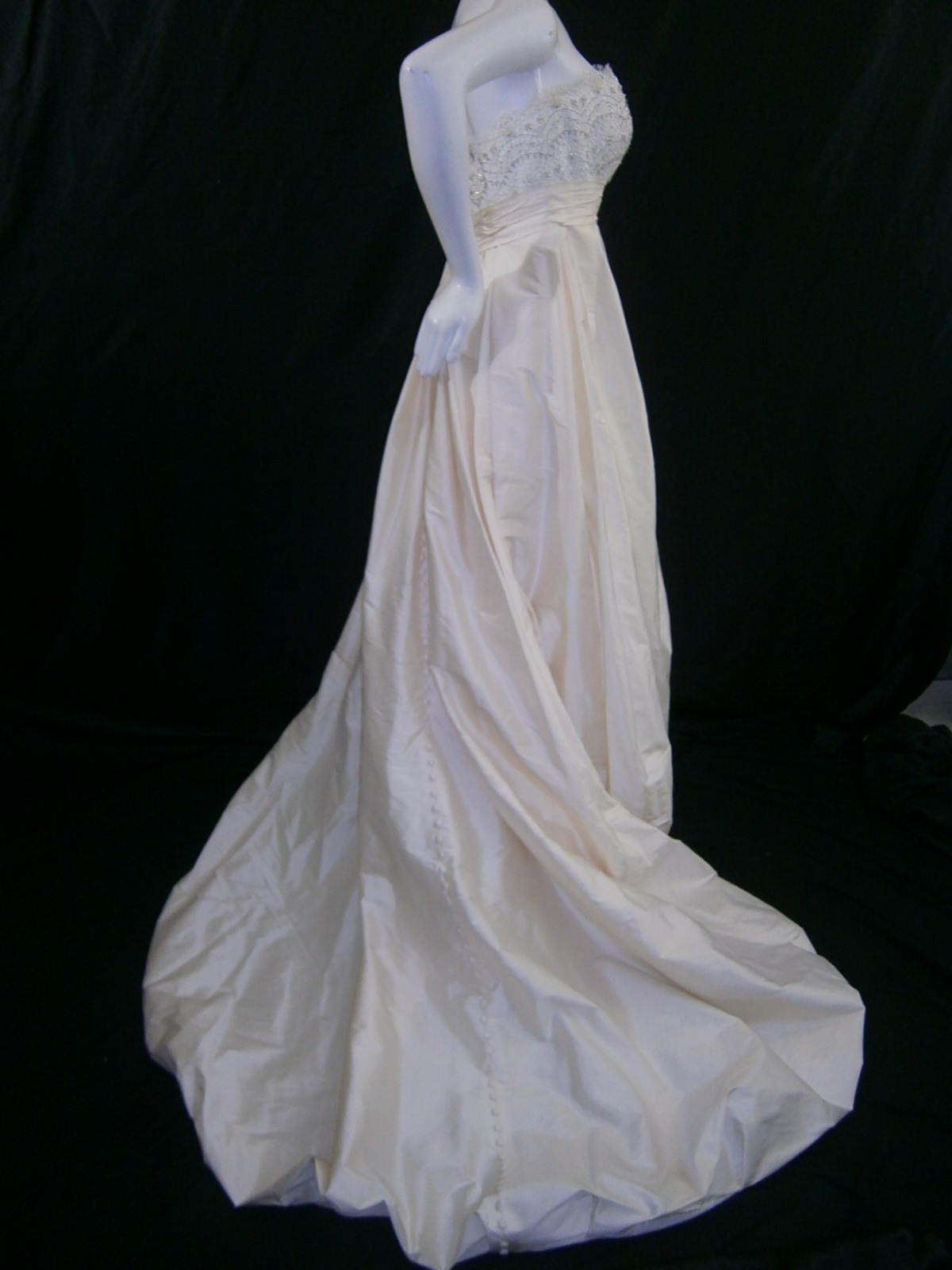 M V Couture Wedding Dress 10 Champagne Ivory Silk Mikado Lace Strapless NEW