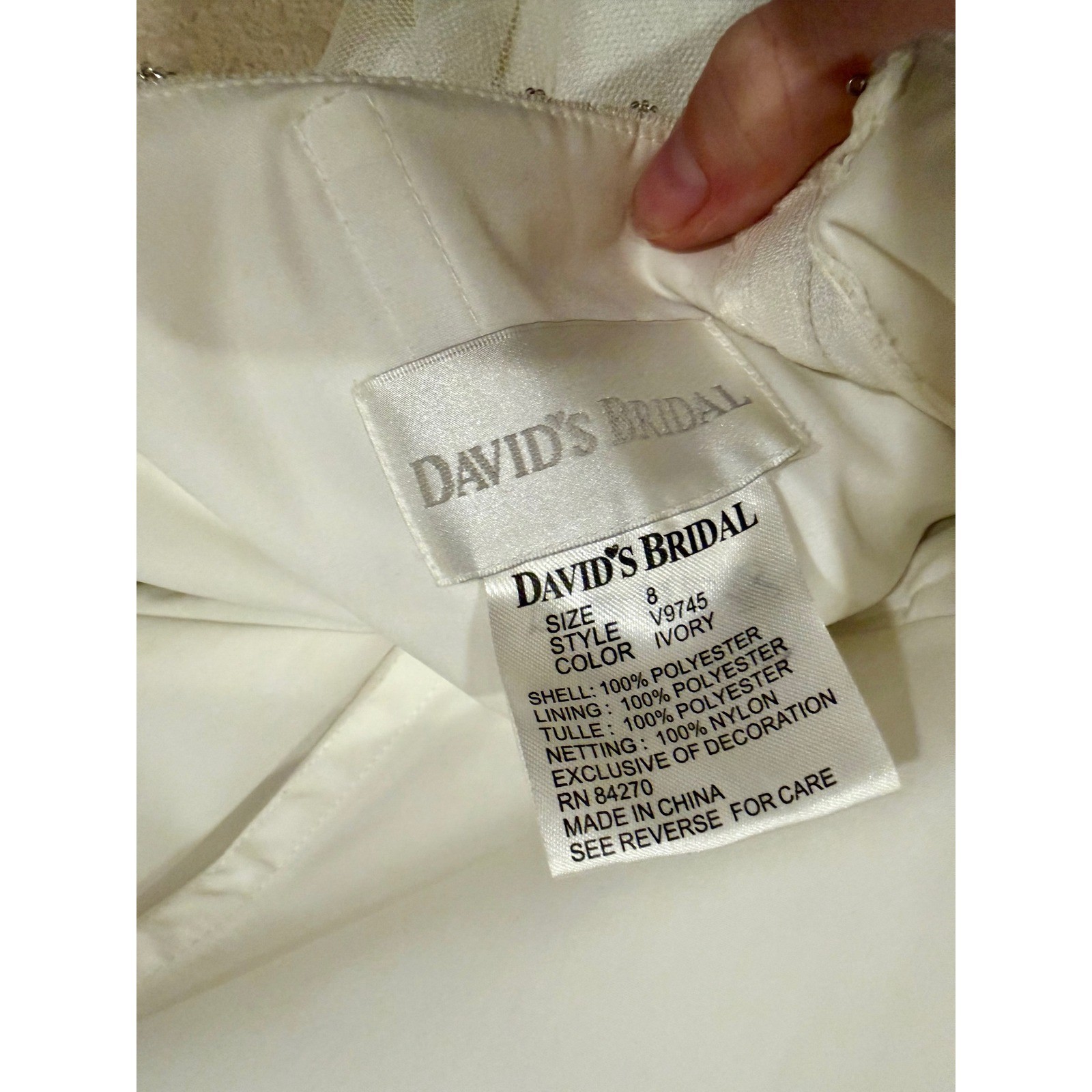 Davids Bridal Ivory Strapless Tulle Wedding Gown Size 8 Embellished Waist Beaded