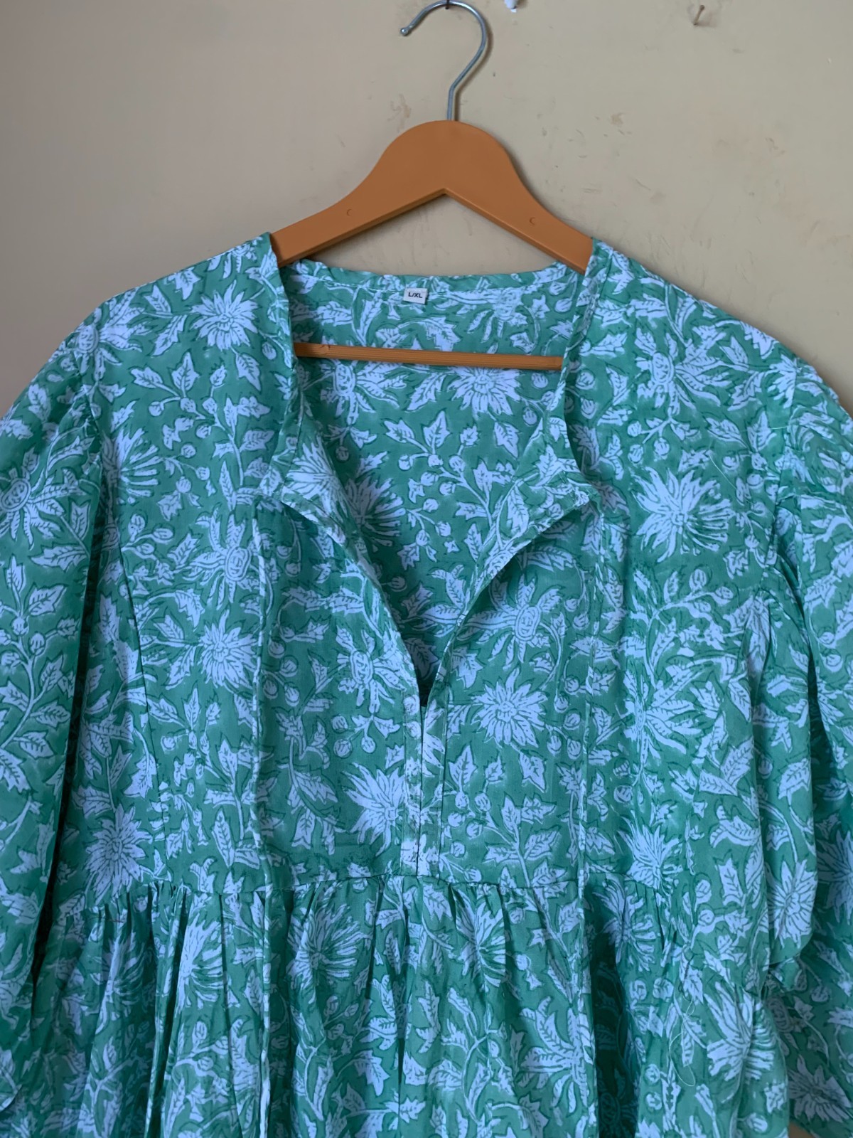 Beautiful Floal Summer blockprint cotten dress Deep Neck with string & gift item