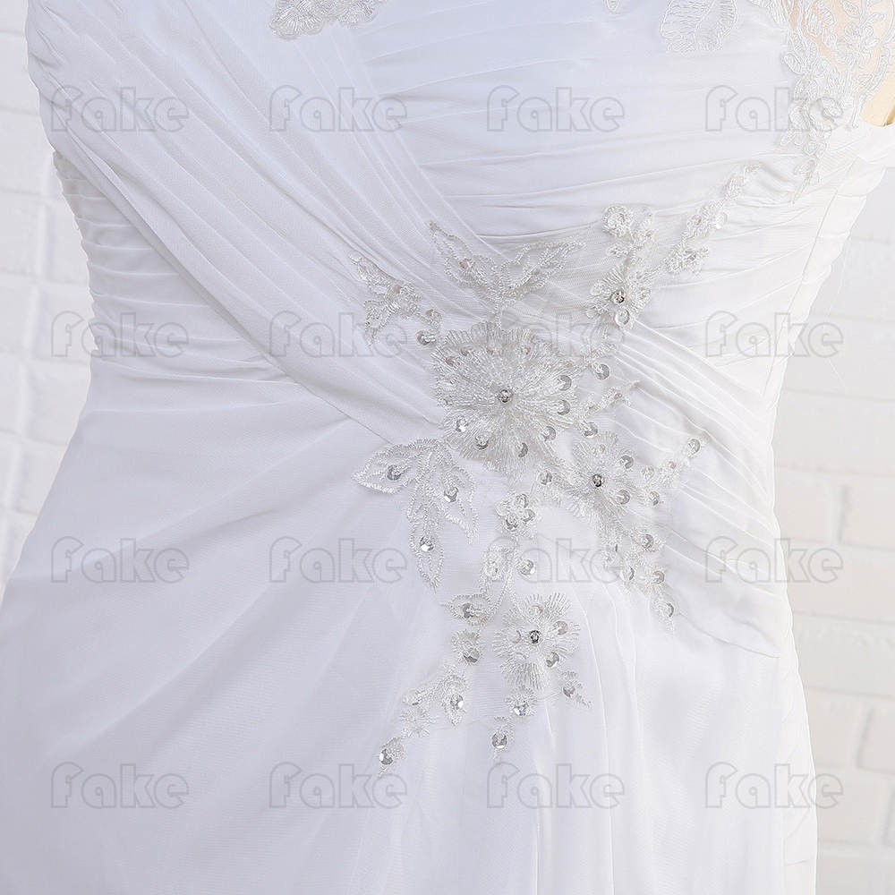 Plus Size Wedding Dresses Cap Sleeve V-neck Lace Applique Chiffon Beach Dress