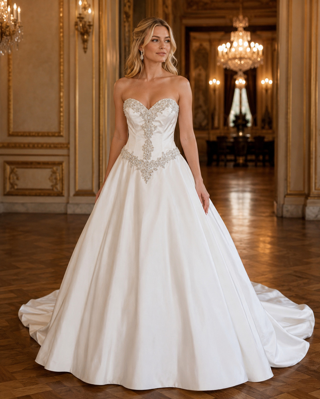 Casablanca Wedding Dress Gown 10 White A-Line Satin Pockets Bling Buttons NWT
