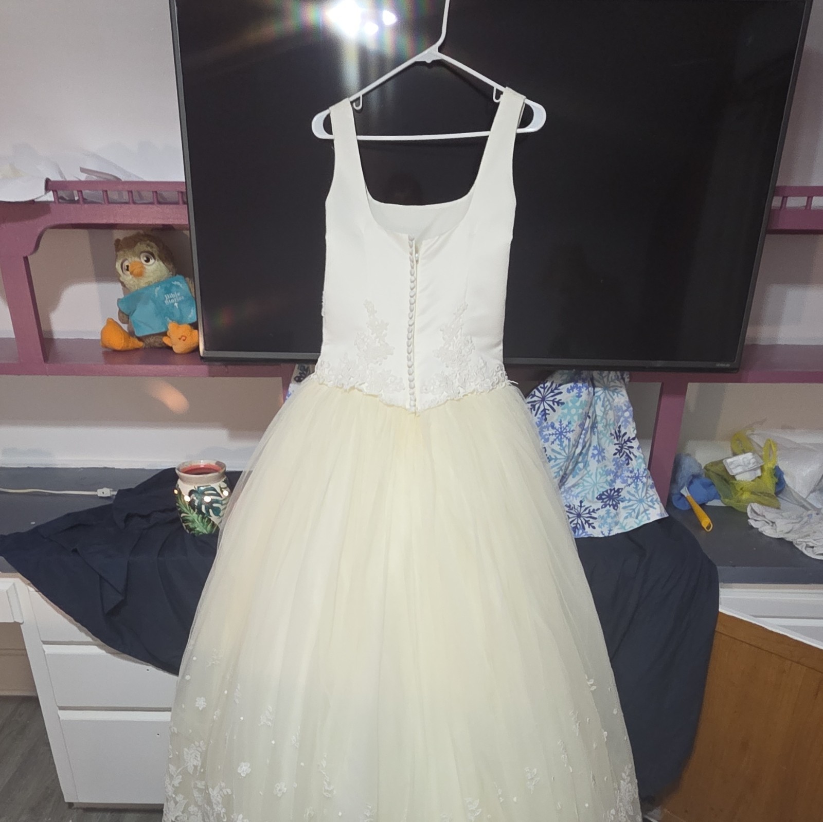 Ivory Sleeveless Scoop Neck Lace Embroidered Tulle Ball Gown Wedding Dress 10