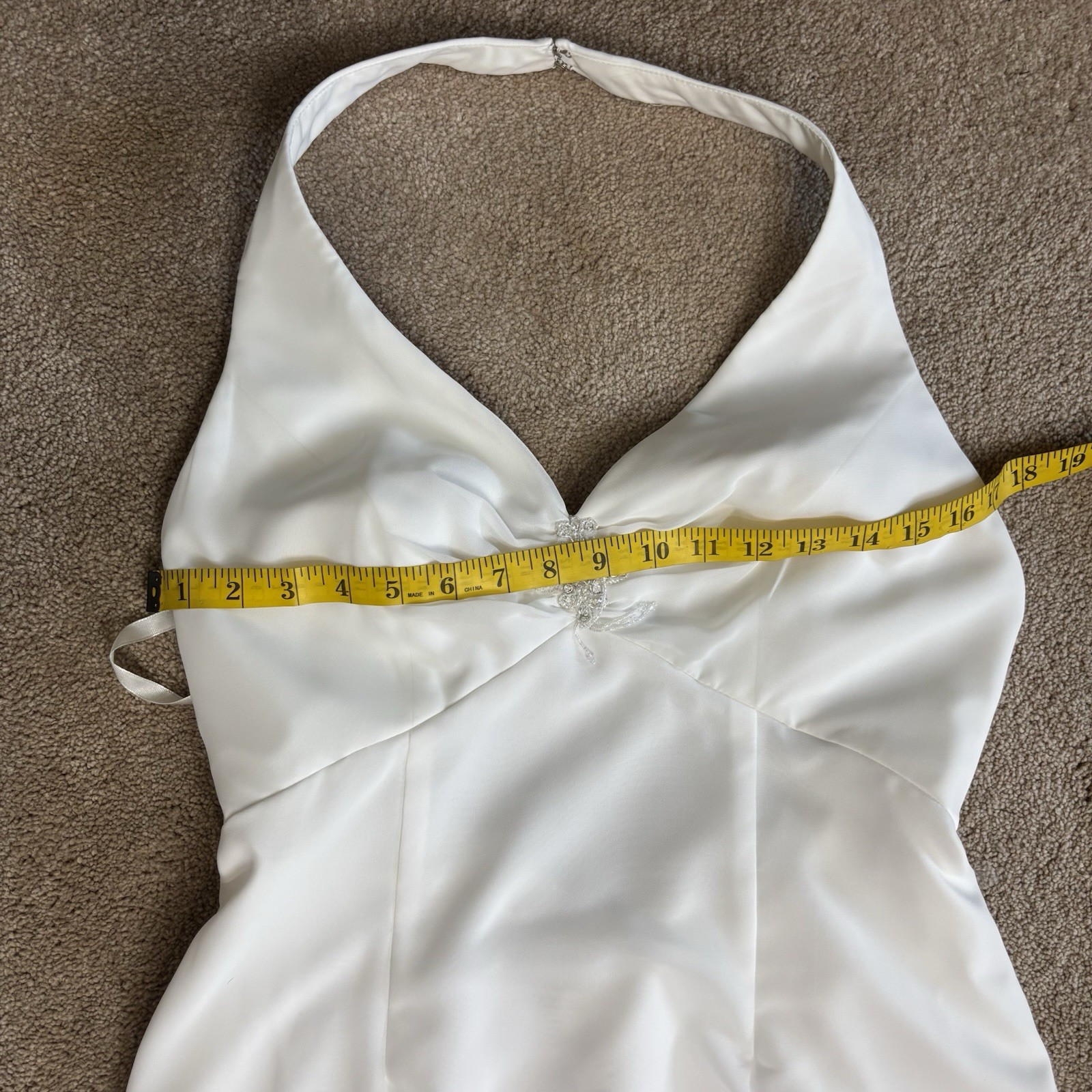 Mori Lee White Halter Wedding Dress Sz 14 A-Line Open Back Empire Bridal Gown