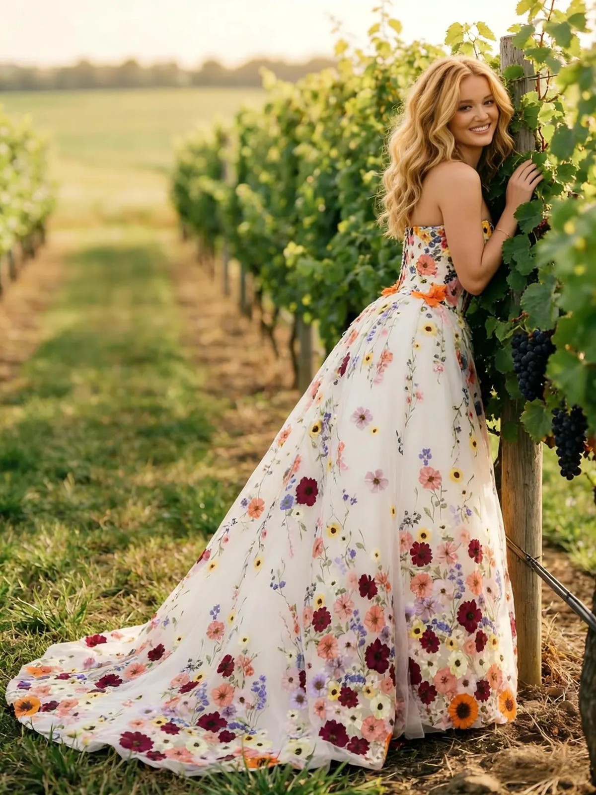 Garden Wedding Bridal Gown Custom Made 32-60 Coloured Floral Lace N.Measurement