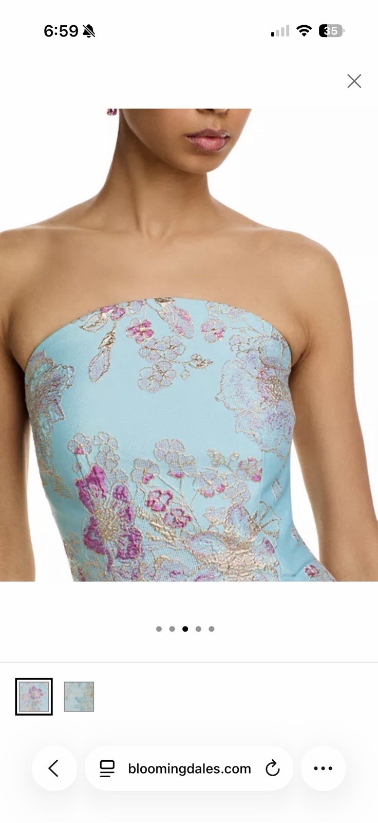 Strapless Sleeveless Blue and pink embroidered Floral Full Length A-line dress