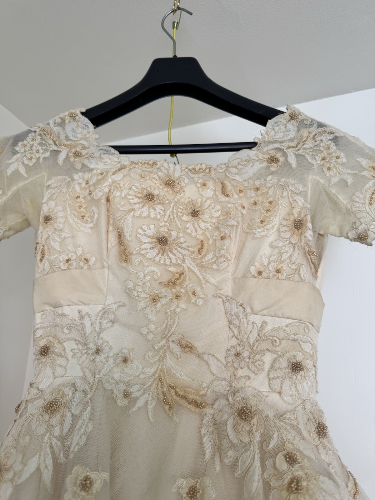 Bianchi 1950s Ivory Full-Length Wedding Dress pearl embellished