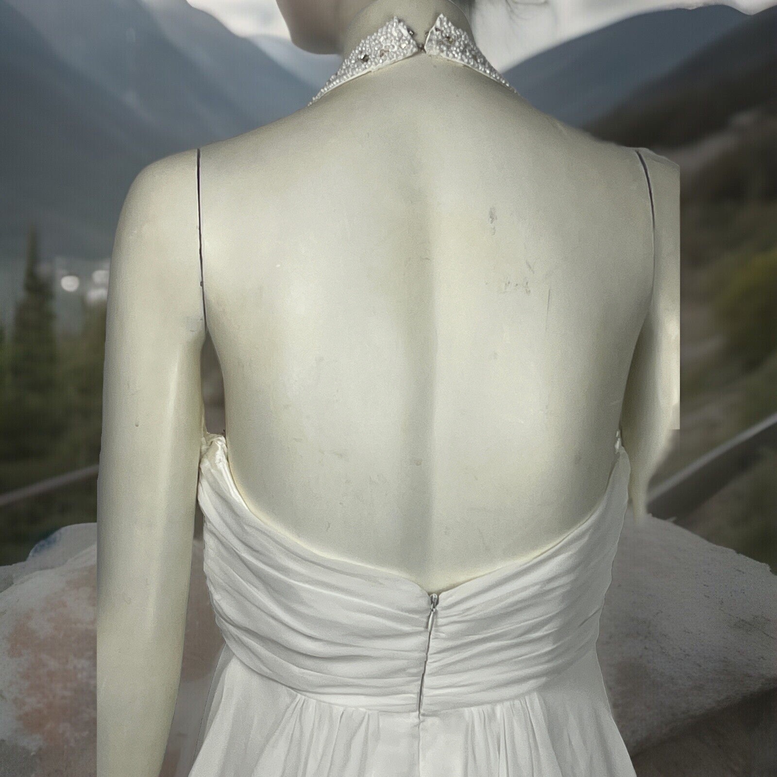 Bridal Gown White Wedding Dress 6 Small Backless Train Embellished Halter Formal