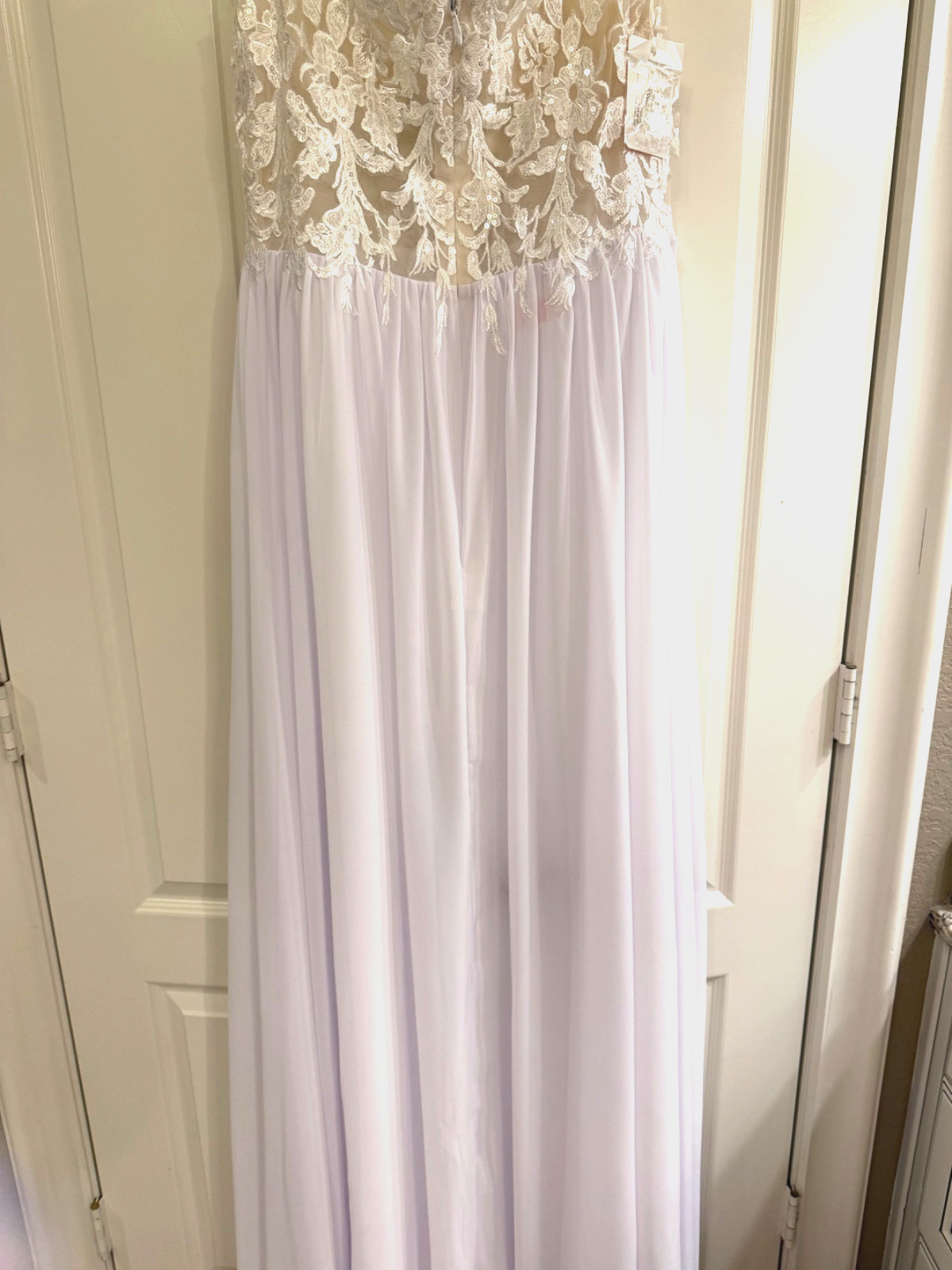NWT Boho Wedding Dress Size 14 Ivory Lace Chiffon A-Line Bridal Gown w/ Train