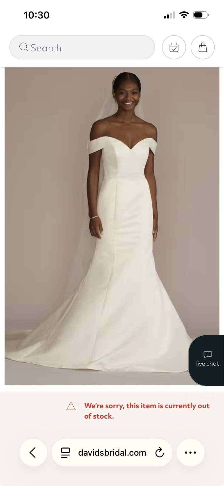 David’s Bridal White Off-Shoulder Sweetheart Mermaid Dress Buttons Train