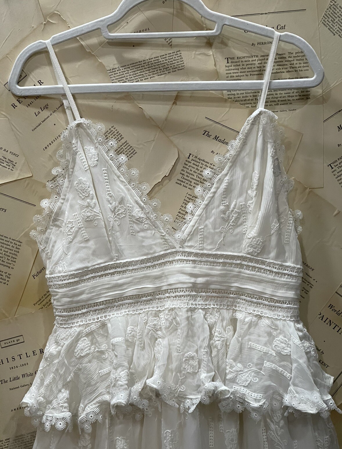 Anthropologie Rococo Sand Marla Long Dress Tiered Embroider Floral Ivory L NWT