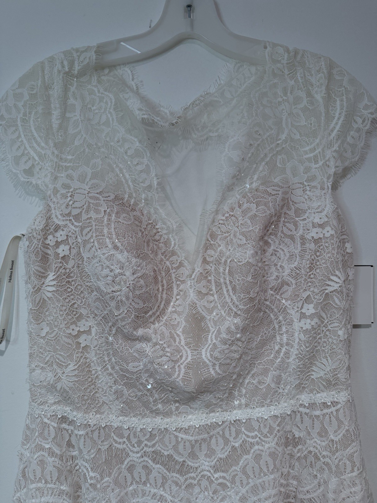 David’s Bridal Melissa Sweet High Neck Cap Sleeve Wedding Dress Size 14 NEW NWT