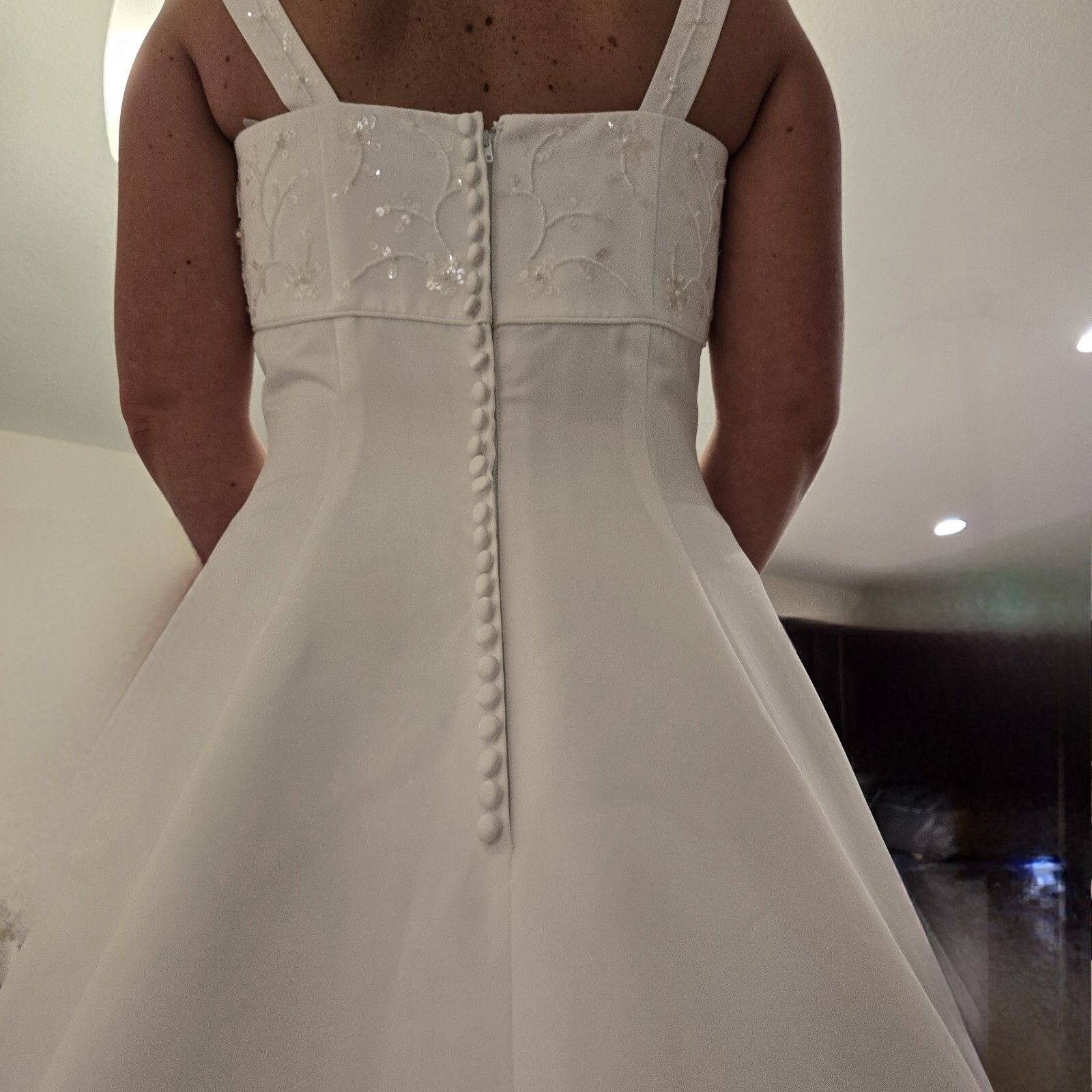 Oleg Cassini David Bridal Wedding Dress Style 2165BX size 14 White Buttons