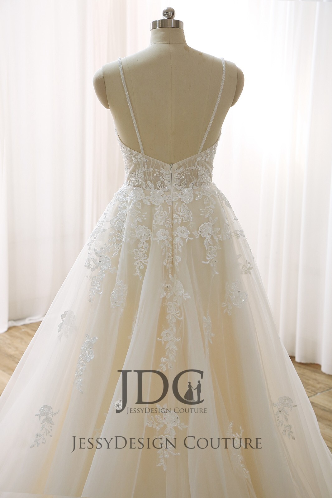 Dreamy Beaded Pearls Bridal Gown Lace Wedding Dress Custom made Ivory Nude