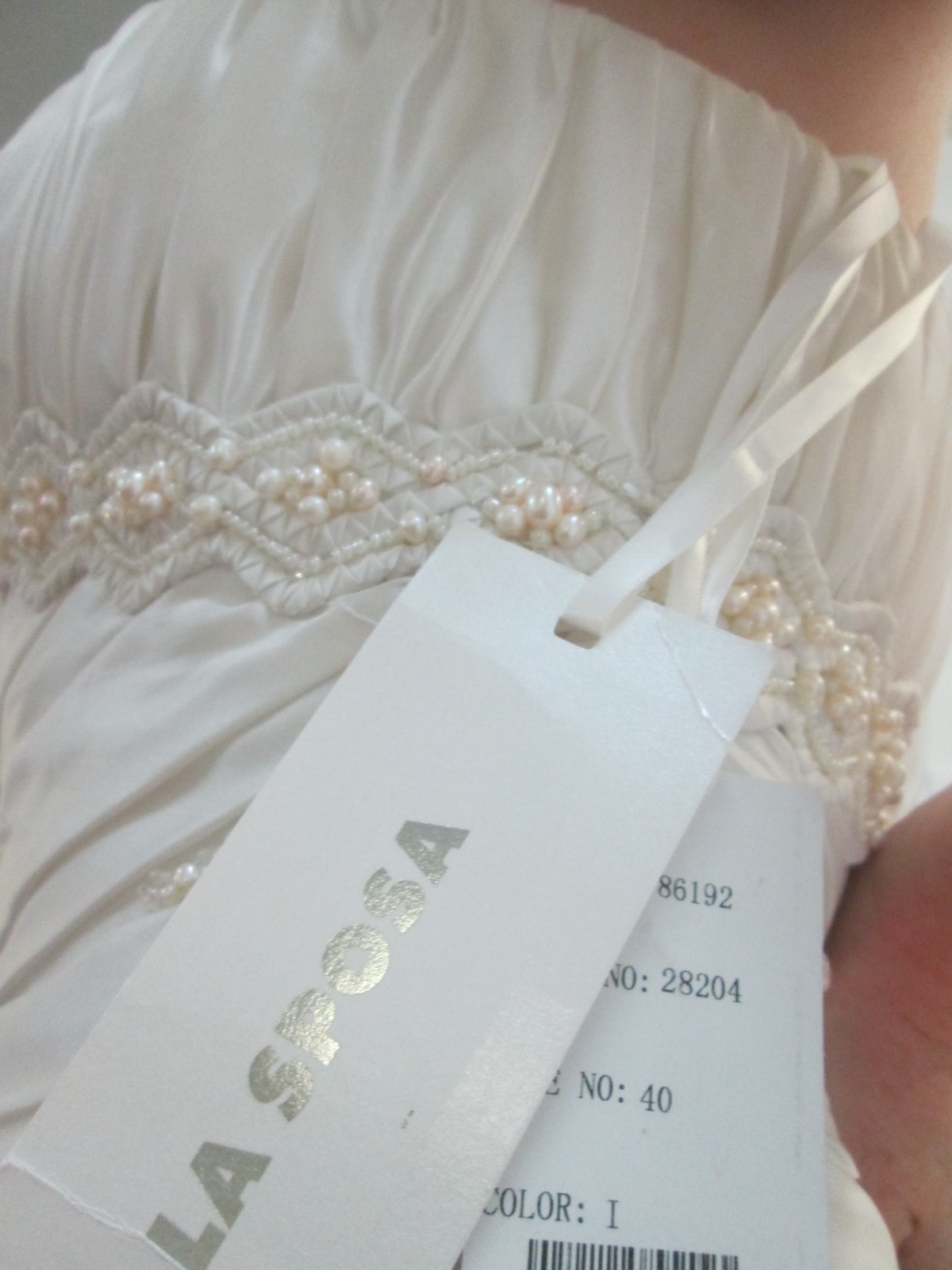 La Sposa Legado Size 8 Wedding Dress, Empire Pearls, Ivory Fit & Flare Reg $4999