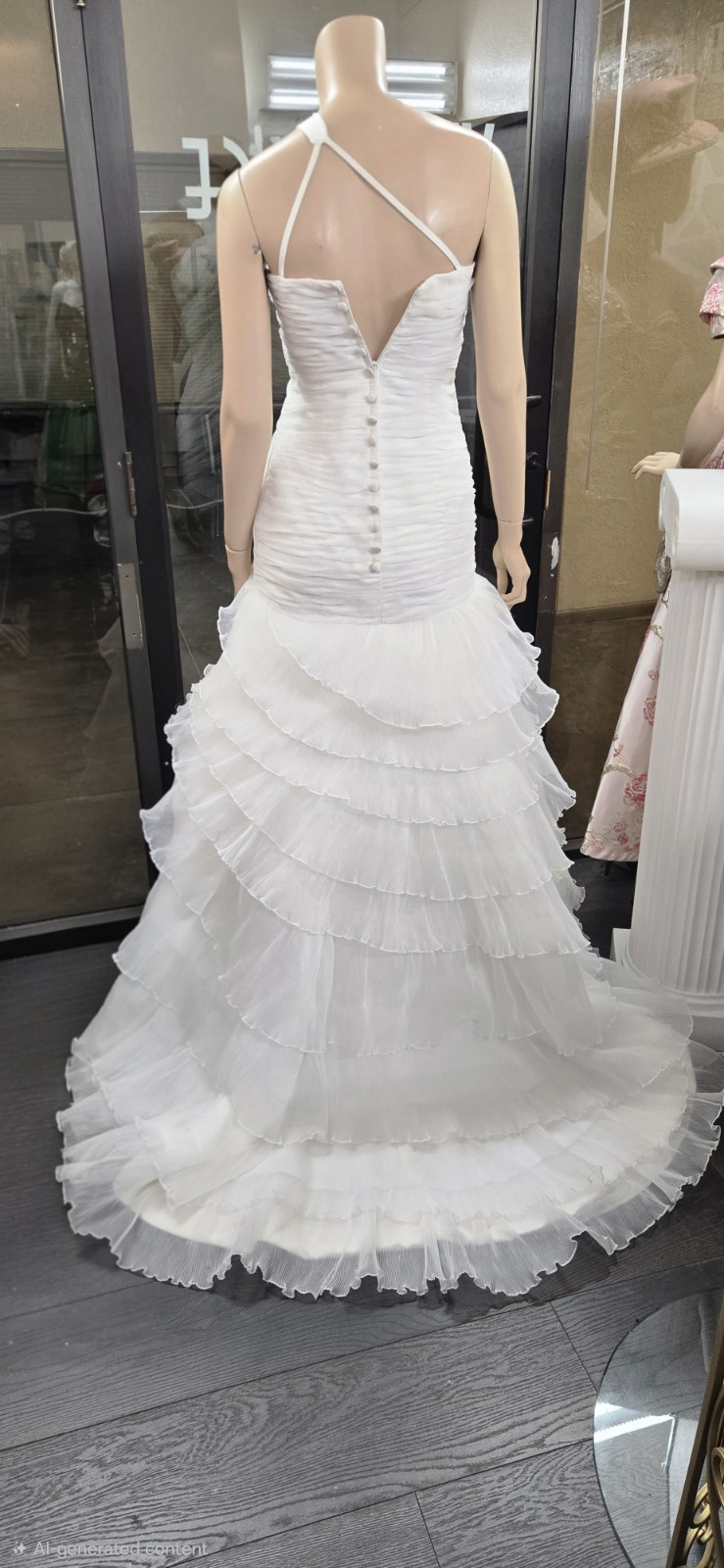 Unbranded Ruched Tiered ivory one shoulder Wedding Dress sz 6