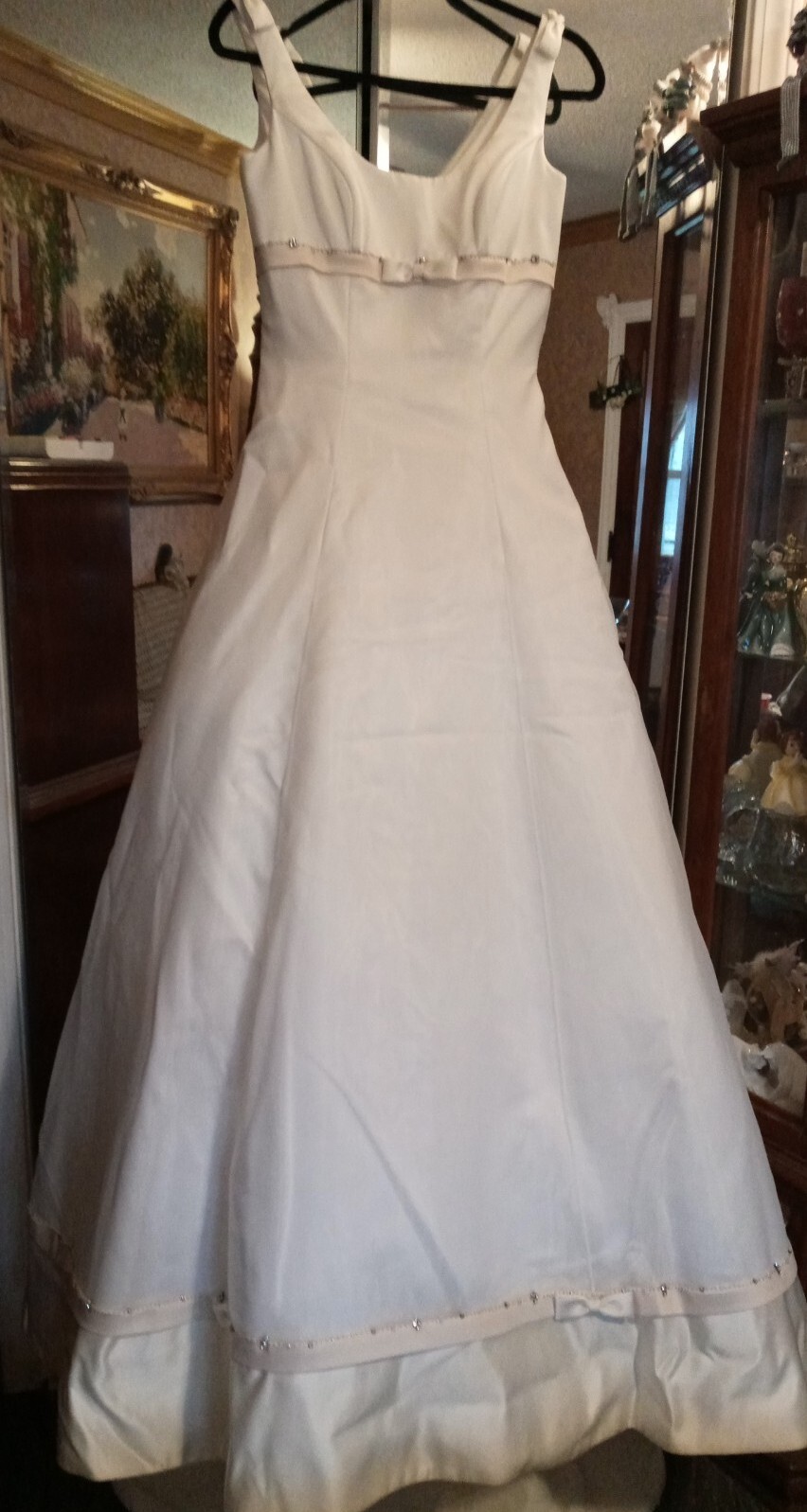 Elegant Wedding Dress,Beige & Ivory, Matte Satin W Tull W Train.Bow tie. Size 8.