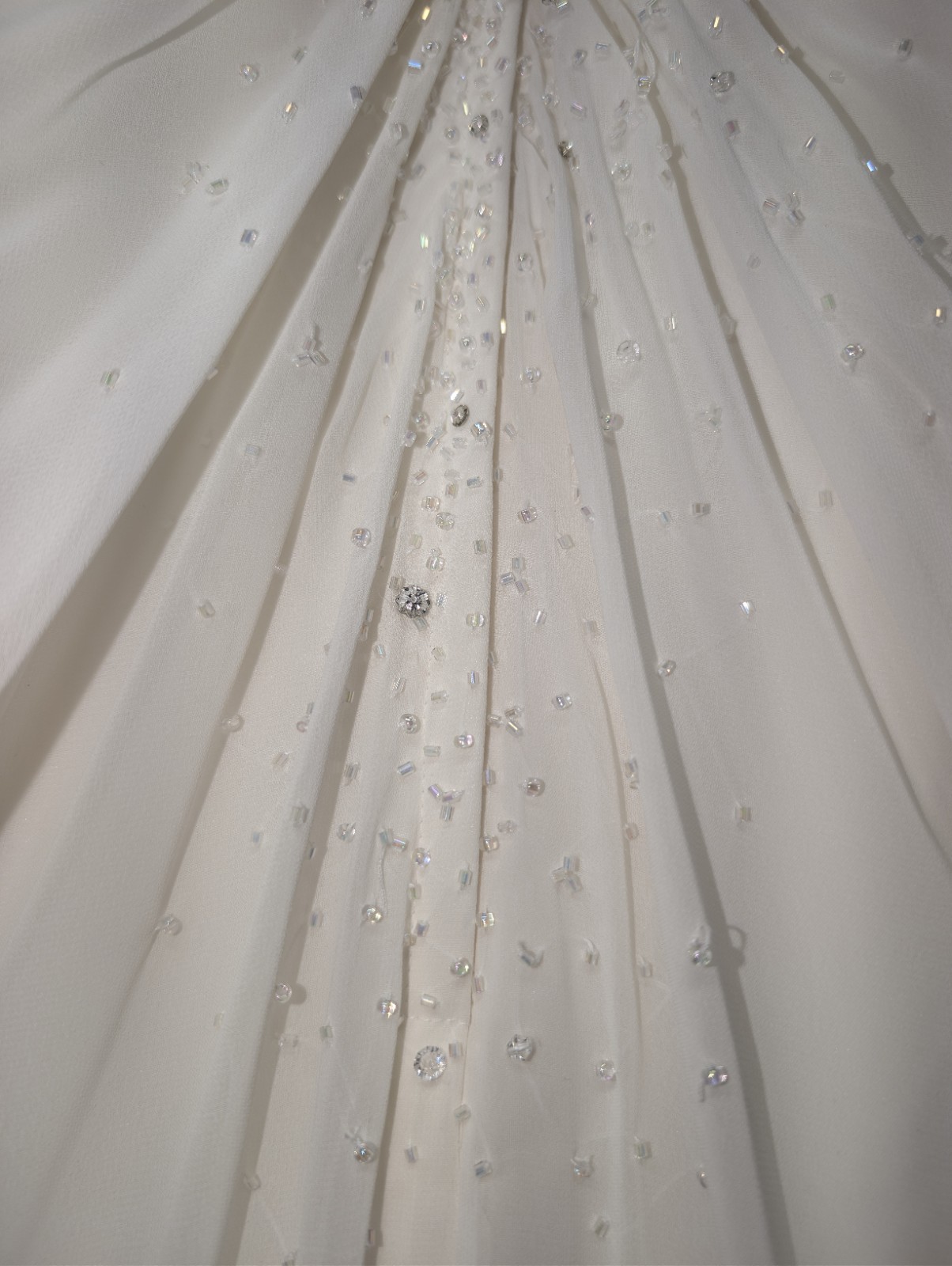 David’s Bridal Gown Galina Sz 12 Ivory Iridescent Beaded Cowl Neck Wedding Dress