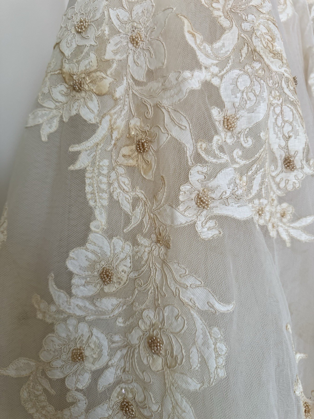 Bianchi 1950s Ivory Full-Length Wedding Dress pearl embellished