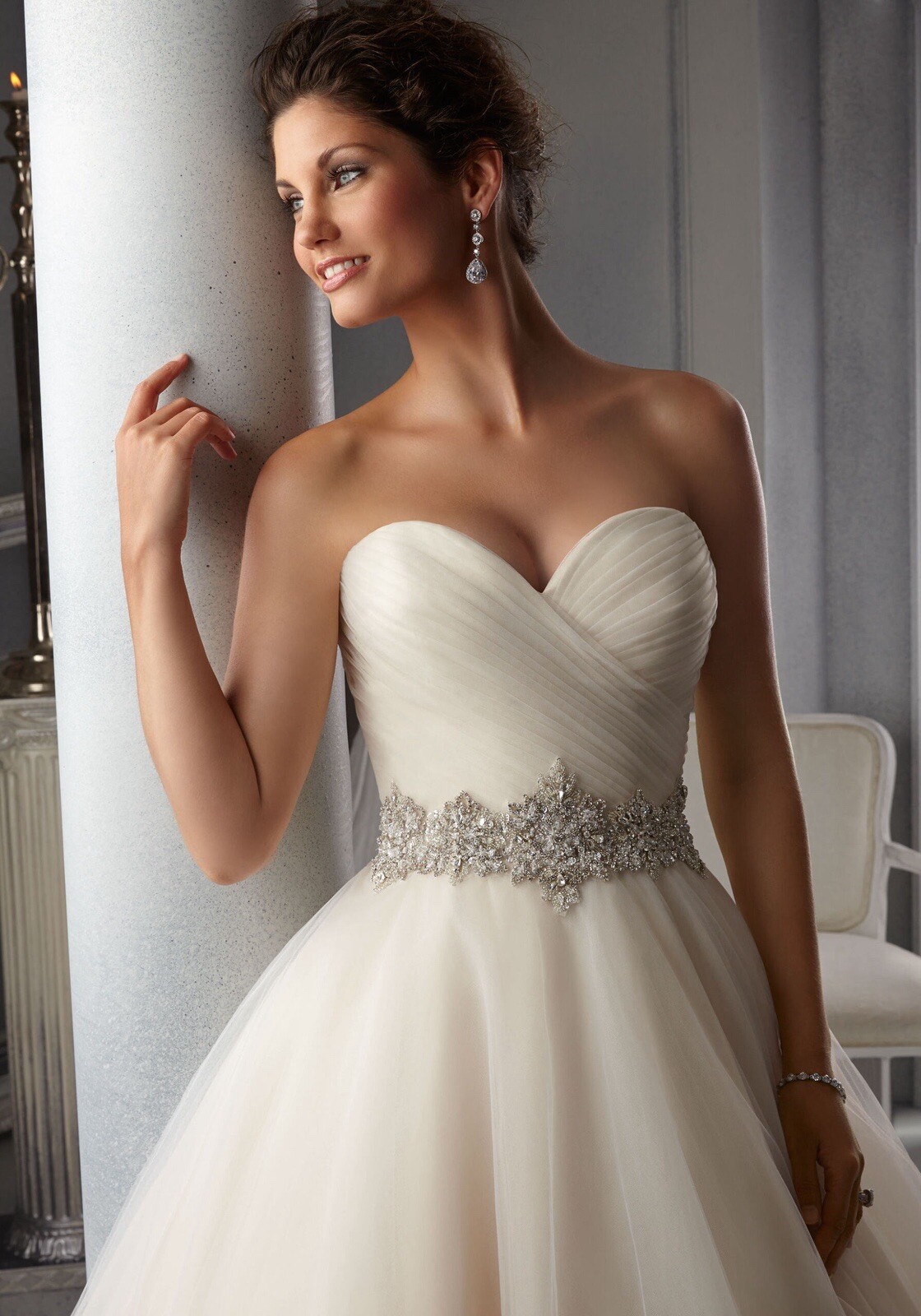 Intricately Beaded Waistband on Tulle Morilee Bridal Wedding Dress.