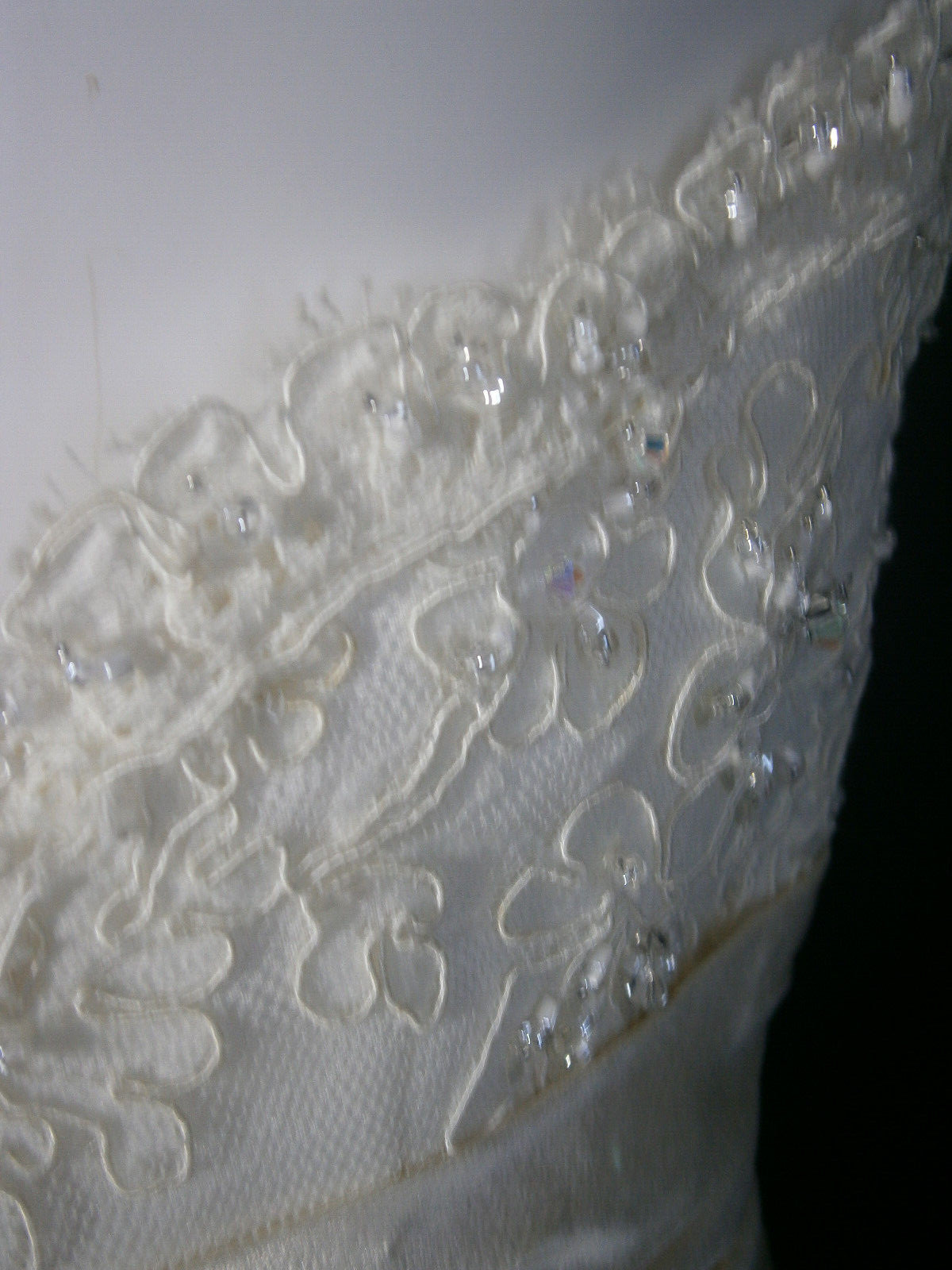 Alfred Sung Wedding Dress 8 Ivory Lace Halter Champagne Ruched Belting Ballgown