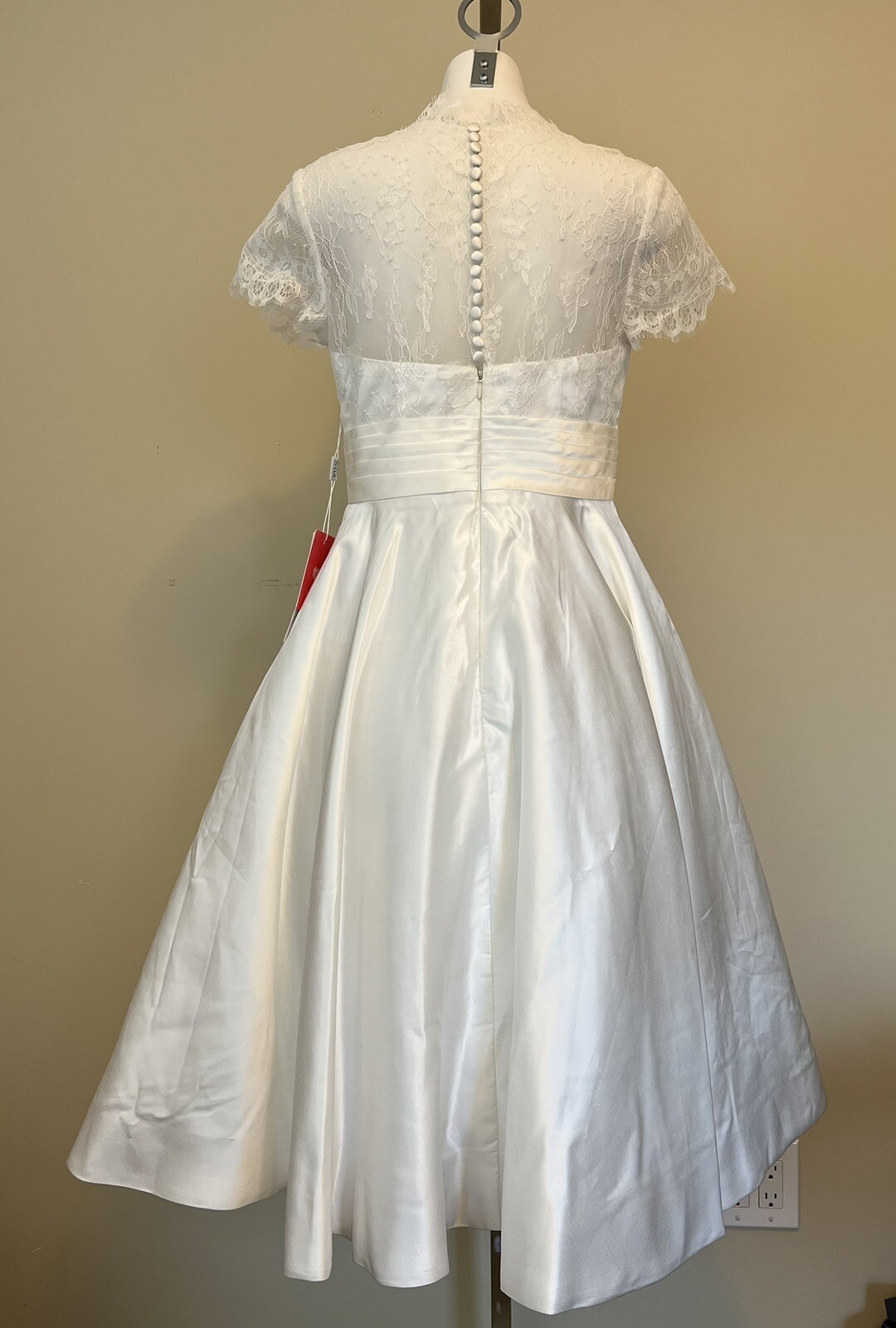 NEW JJs House Fit Flare Tea Length Lace Satin Ivory Wedding Dress Custom Sz 8/10
