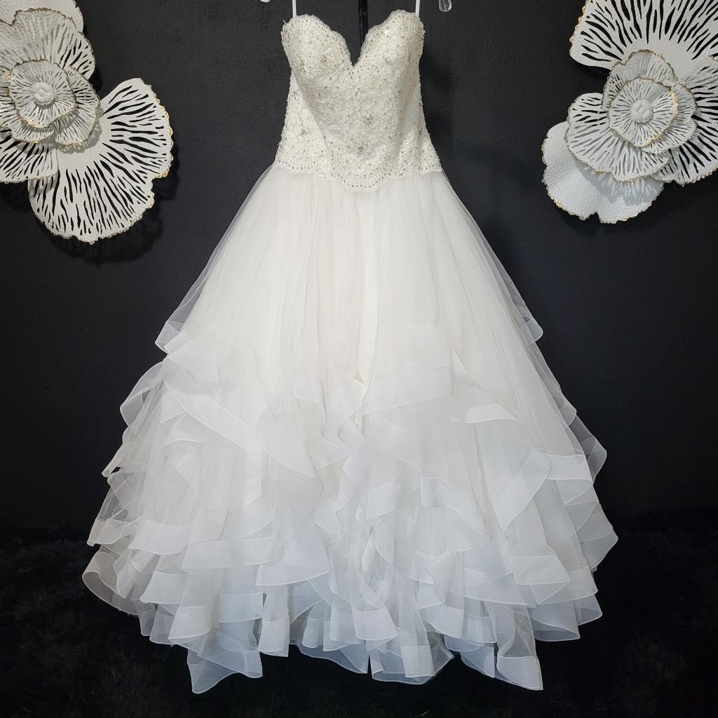 NWT~$2250~MORILEE~6/8~IVORY EMBELLISHED STRAPLESS FIT & FLARE WEDDING DRESS
