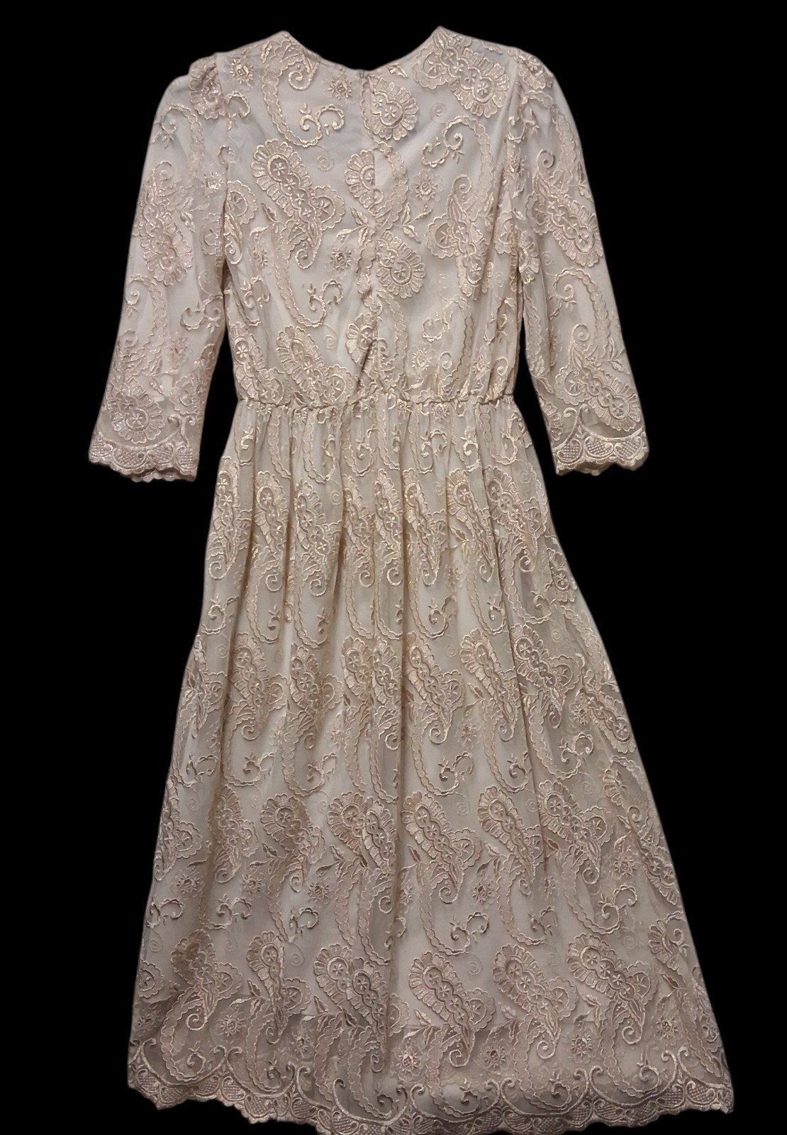Babi Su Ivory Lace Long Sleeve Intricate Embroidery Midi Wedding Dress Xsmall