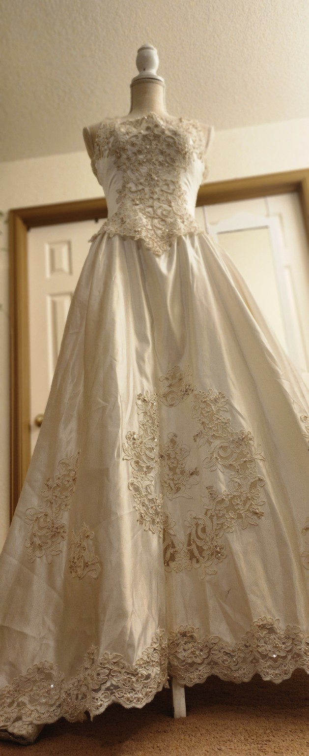 EvaGauthier Ivory Lace Bow Ball Gown Wedding Dress V-Neck Train Petites 4