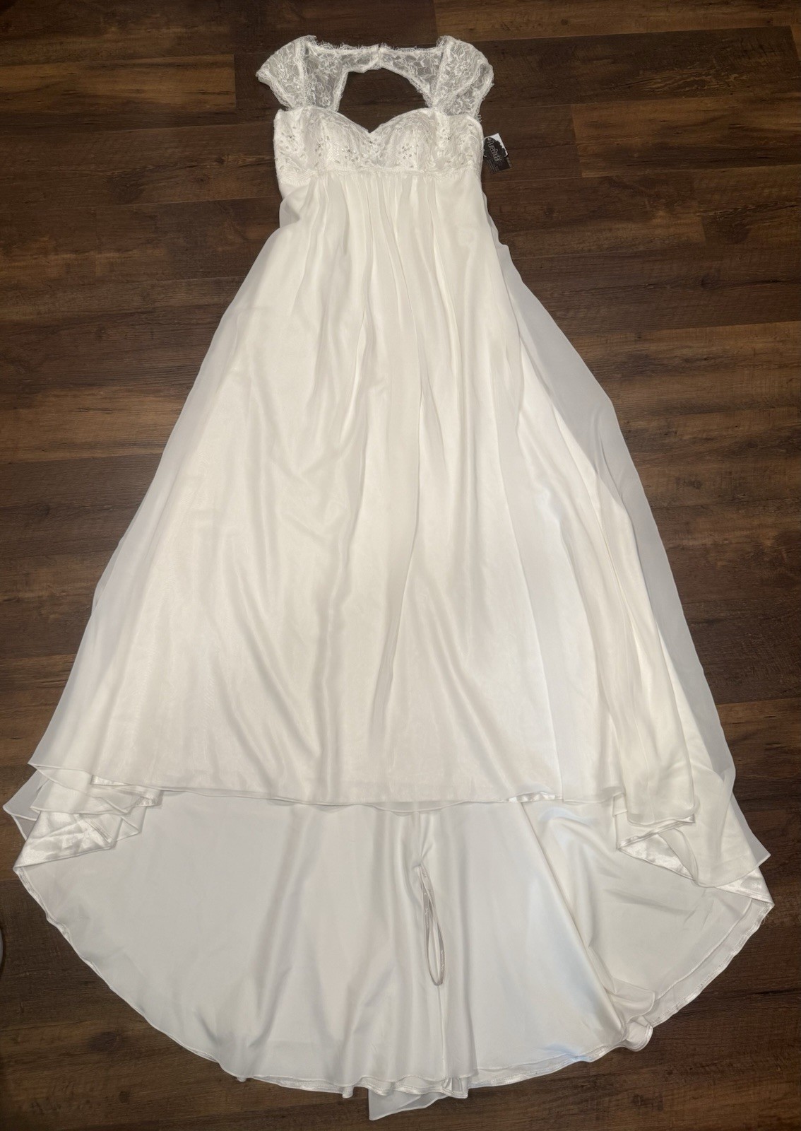 Wedding Dress Ivory Sz 16 Romantic Chiffon Empire Waist A-line Lace Cap Sleeves