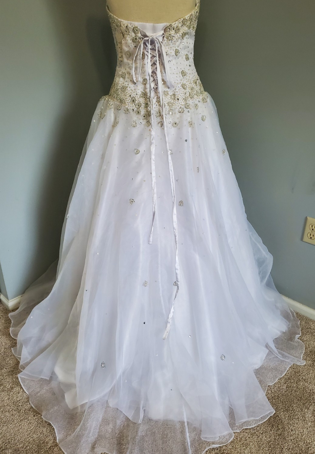 Mary’s Bridal White Wedding Dress Strapless Beaded Ball Gown w/ Bolero Jacket 10