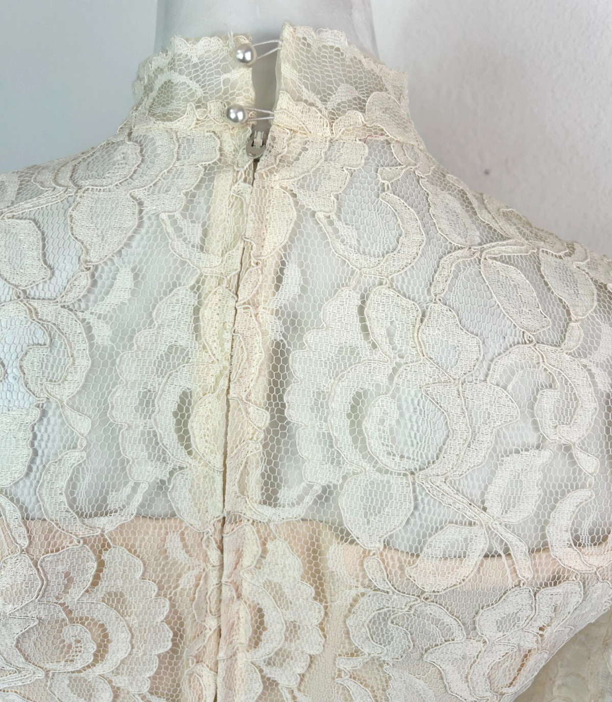 80s Ursula Switzerland Wedding Dress Size 4 Midi Peach Lace Top Chiffon VGUC