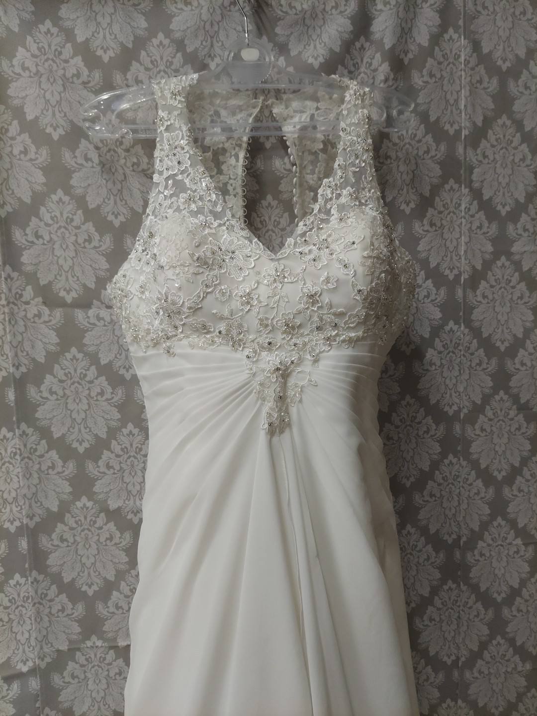 **Marys Beaded Breast Shoulder Strap Pleated Torso Chefanne White Closed…**