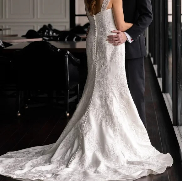 Oleg Cassini Ivory Satin and Beaded Wedding Gown (Price reduced)