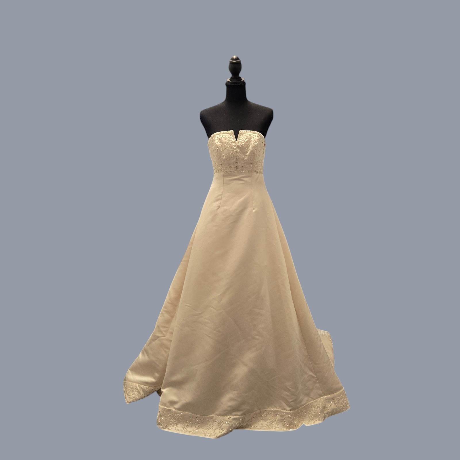 Mori Lee Champagne Satin Beaded Strapless Wedding Dress Gown Train Size 4 Used