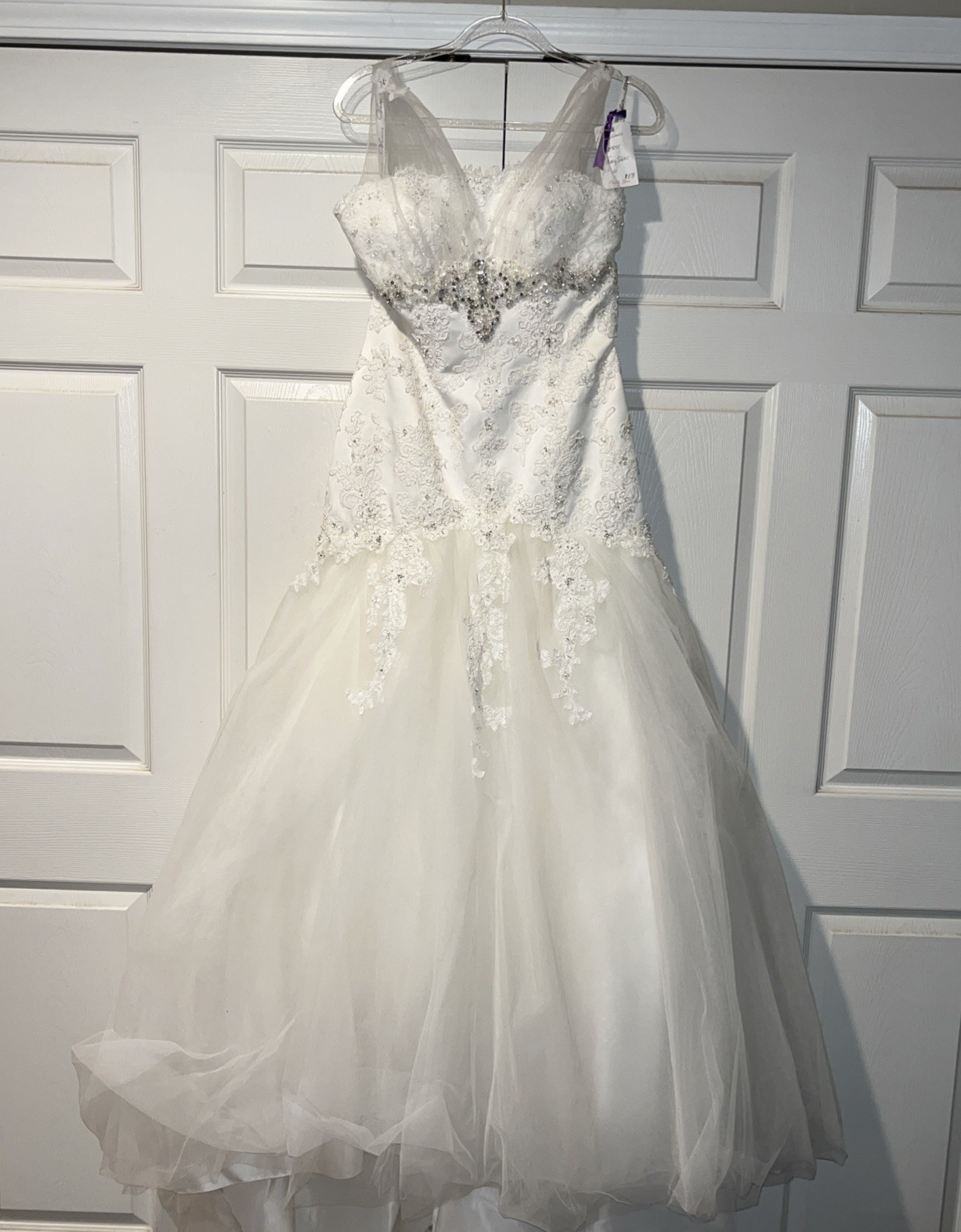 Elegant Wedding Dress With Train By Venus Lace & Rhinestone Size 10 Ivory Silver