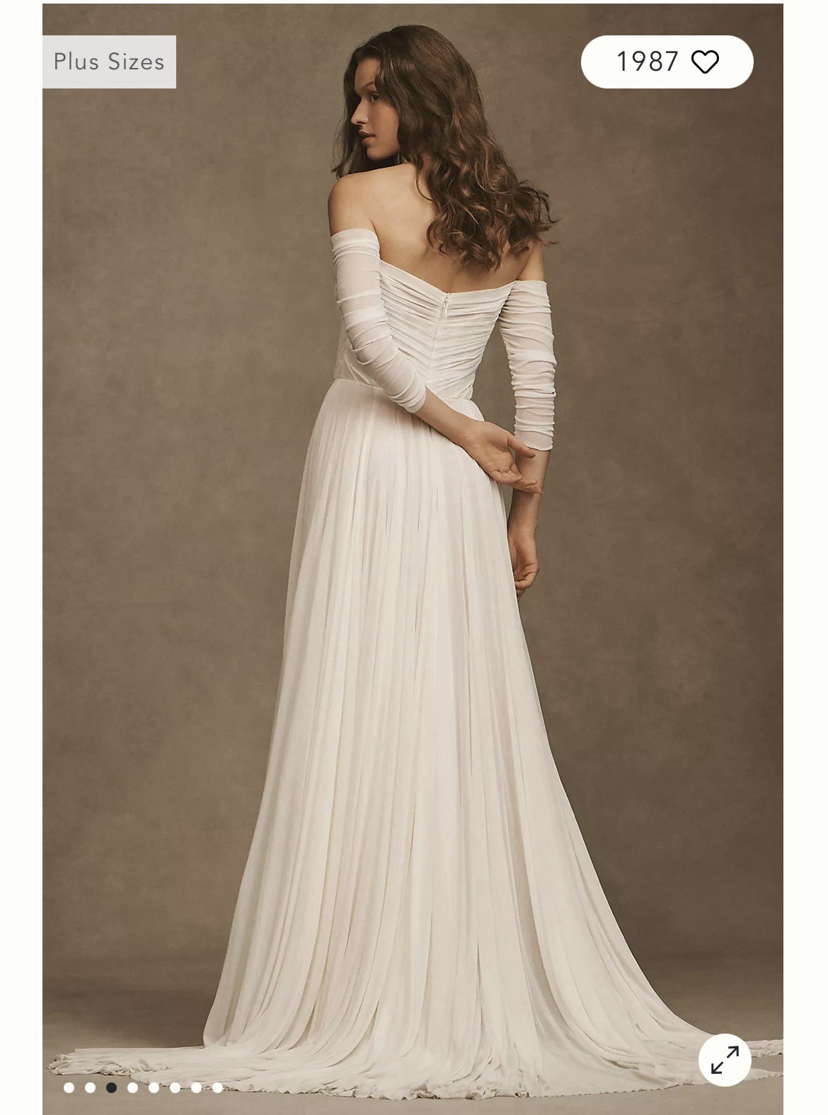 Wtoo by Watters Miles V-Neck Ruched Sleeve Mesh Wedding Gown Ivory BHLDN Sz 2