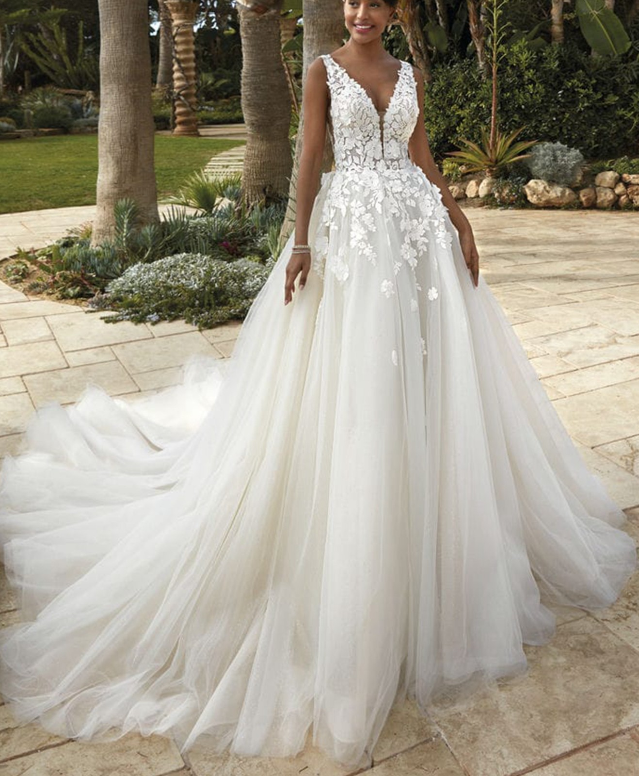 Glitter 3D flowers lace wedding dress wedding dress 32-60 straps ivory backless