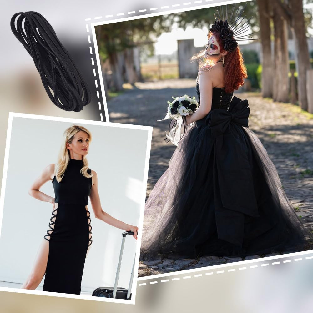 78.74 Inches Women’S Tie Back for Wedding Bridal Gown, Black Lace up Ribbon for