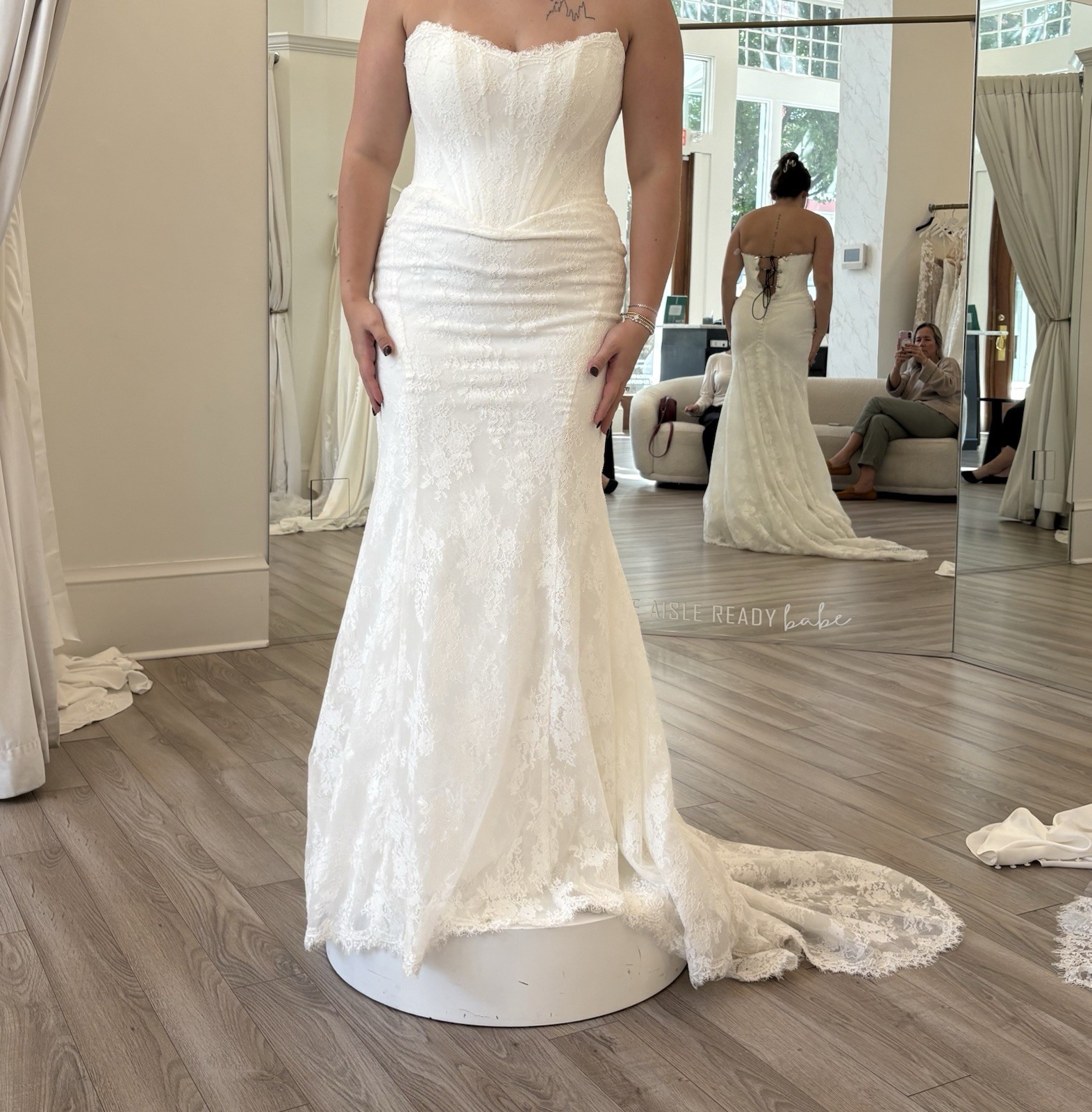 Strapless Lace Mermaid Wedding Dress with Train, White, Corset Back