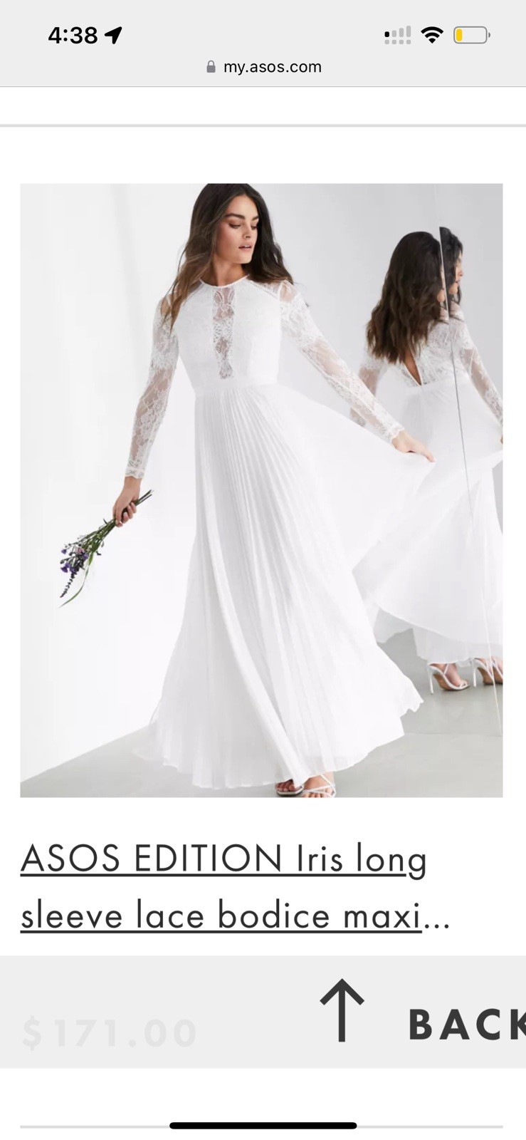 ASOS EDITION Ivory High Neck Long Sleeve Lace Pleated A-Line Full-Length