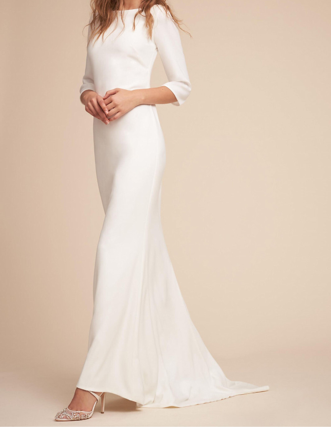 Amy Kuschel Wedding Dress 6 Off-White Scoop Neck Sleeves Back Low V Sash Beach