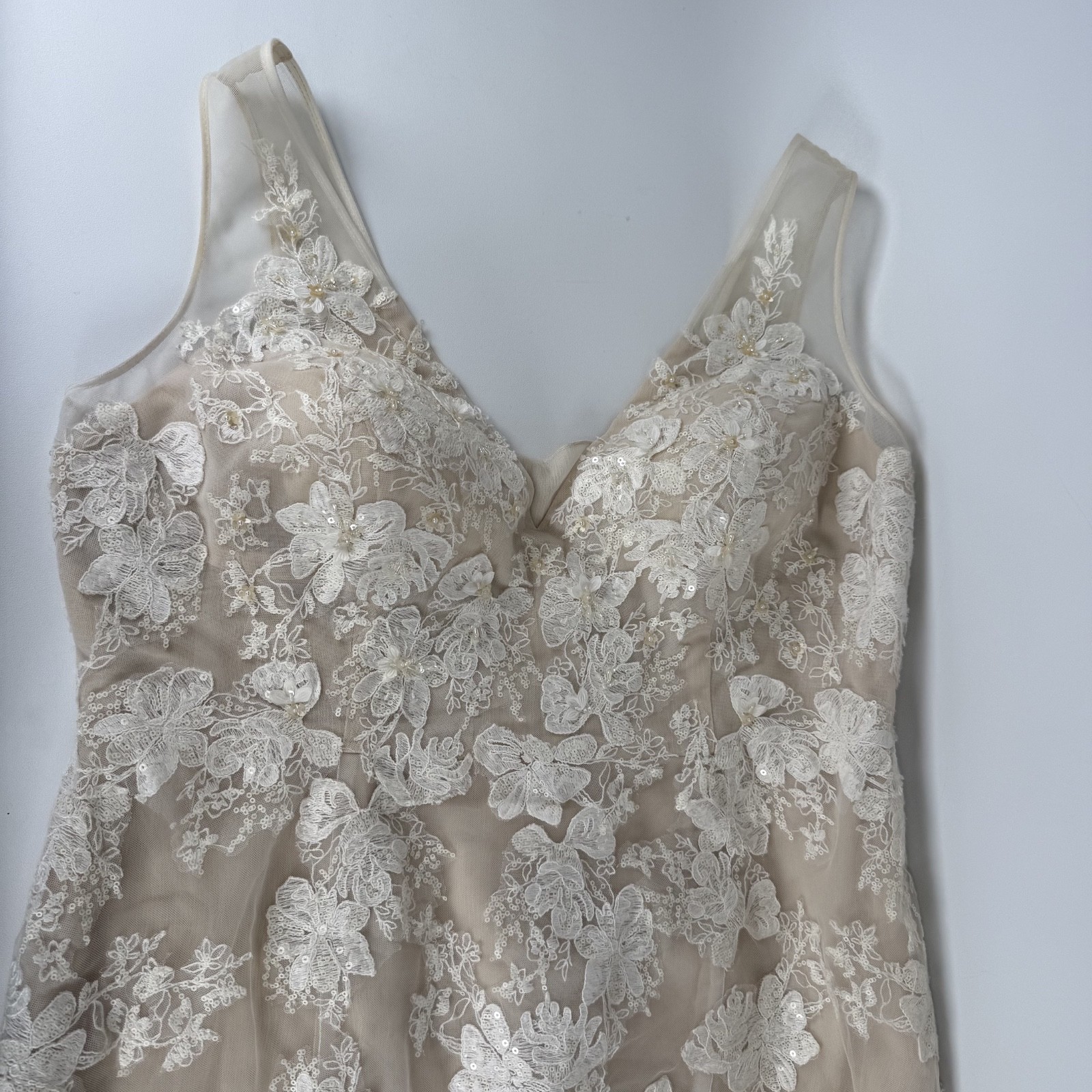 MELISSA SWEET Lace Applique Tulle V-Neck Wedding Gown IVRY/CHAMP SZ 20W