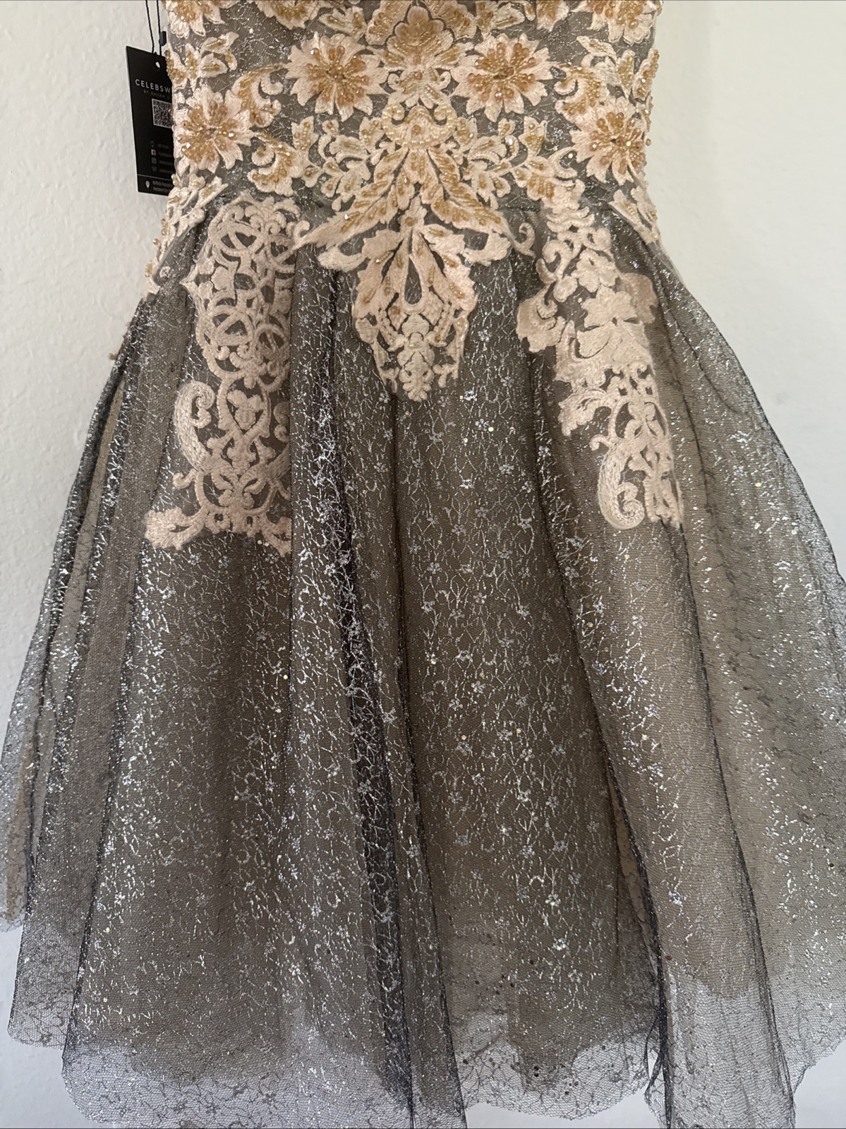 Black/Silver Lace Wedding/ Special Occasion Formal Dress Size S/M Hand Made New