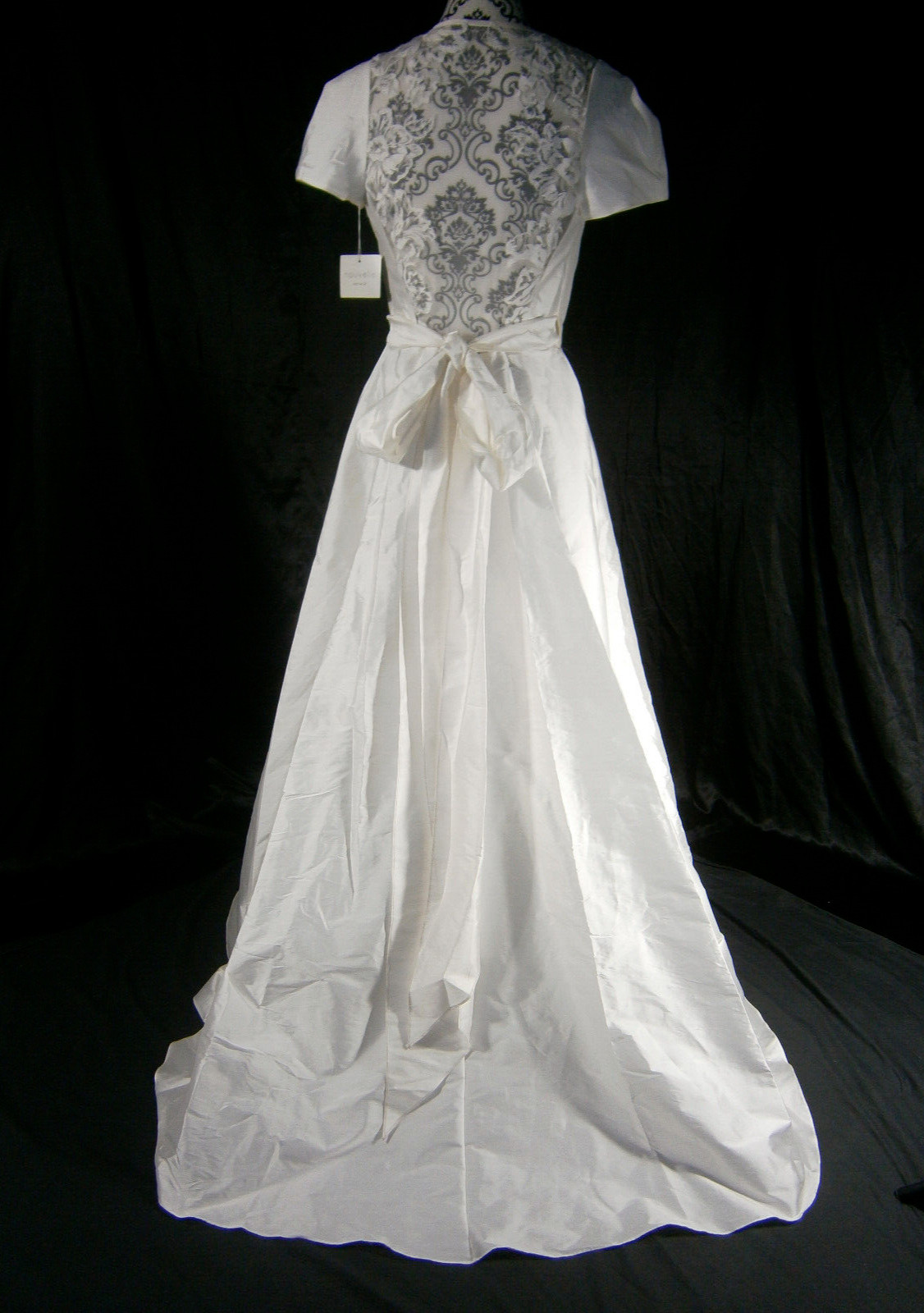Nouvelle Amsale Wedding Dress 10 Pearl Wrap Satin Illusion Back Roses Modern