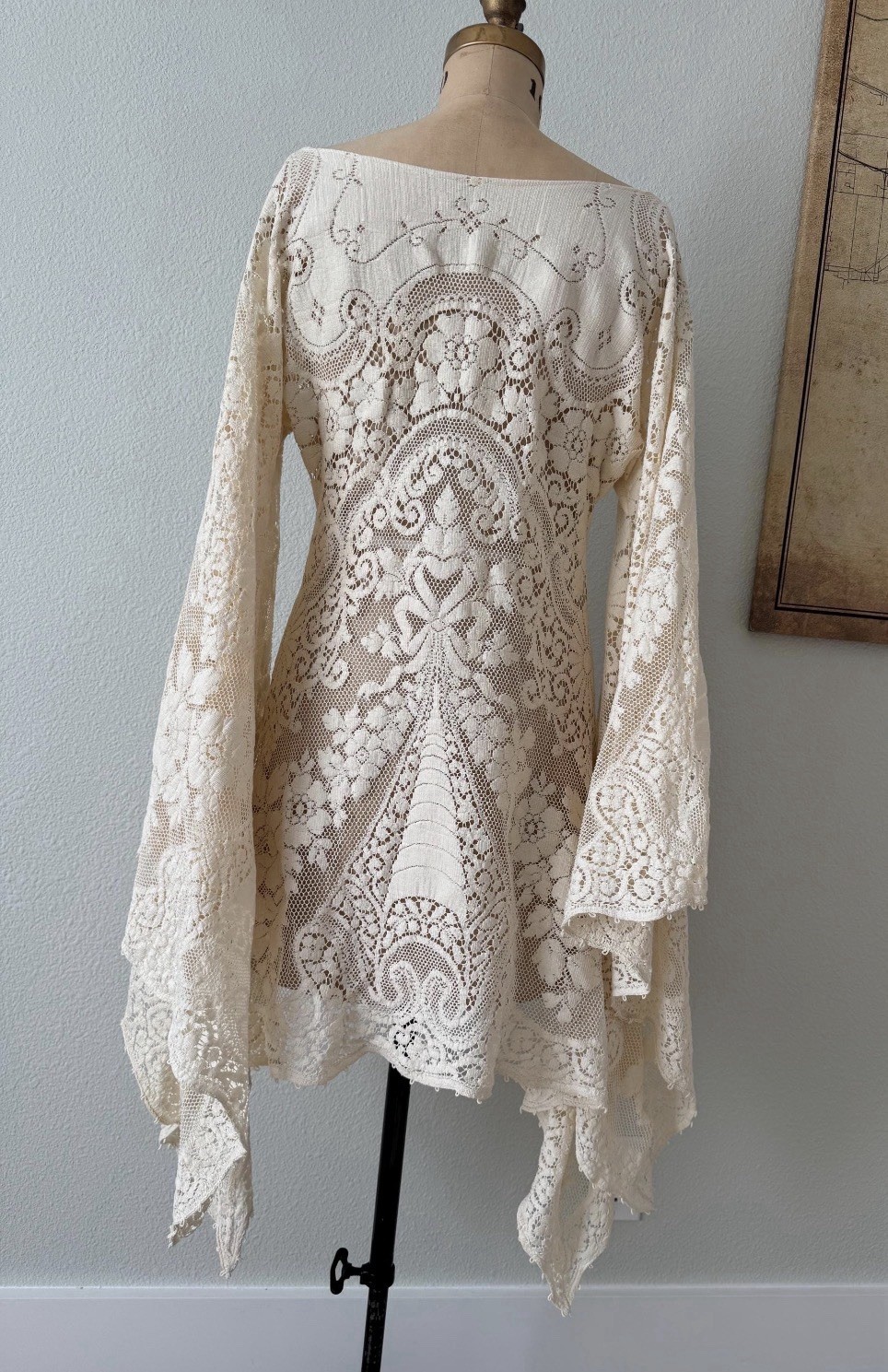 Cotton Vintage Lace Wedding Dress High-Low Reception Shower Elopement Med LG XL