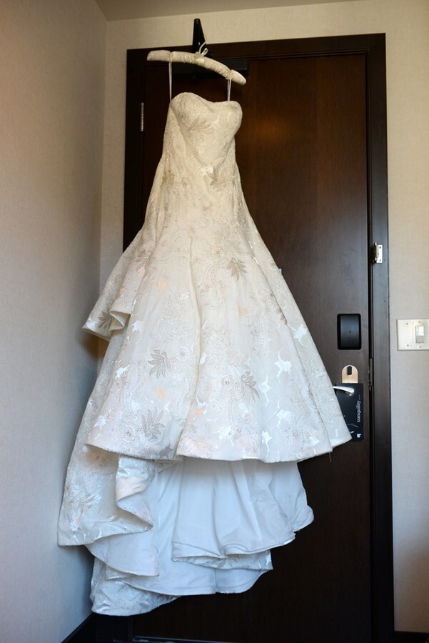 Oleg Cassini Floral Jacquard Trumpet Gown with Tiered Skirt