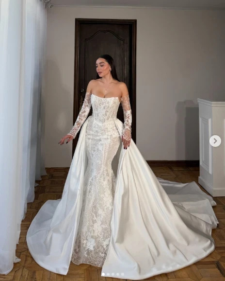 Satin Bridal Detachable Overskirt Removable Long Train for Bridal Dresses
